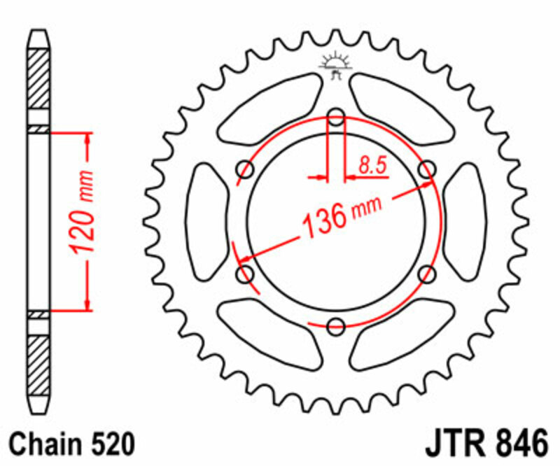 Obrázek produktu JT SPROCKETS Ocelové standardní zadní kolo 846 - 520 JTR846.41