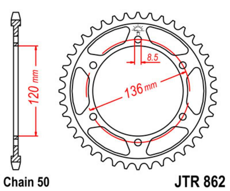 Obrázek produktu JT SPROCKETS Ocelové standardní zadní kolo 862 - 530 JTR862.38