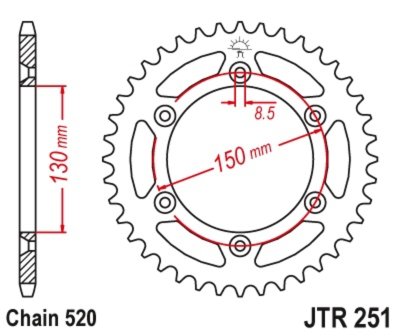 Obrázek produktu ZADNÍ ŘETĚZOVÉ KOLO 51T 520 SC JTR251.51SC