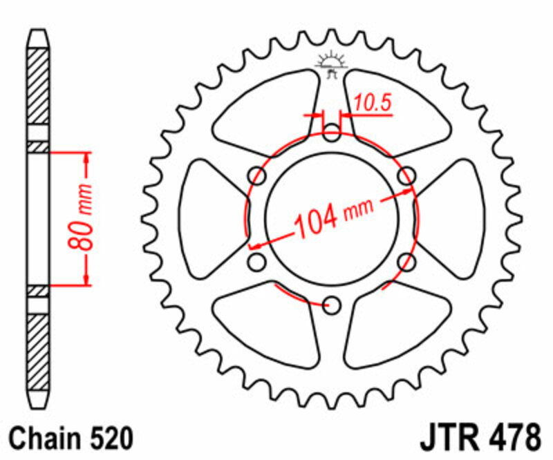 Obrázek produktu JT SPROCKETS Ocelové standardní zadní kolo 478 - 520 JTR478.38