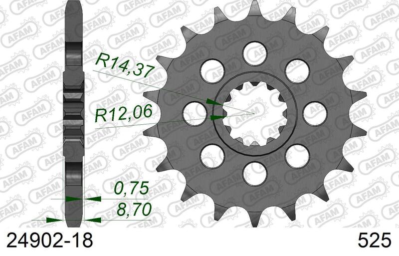 Obrázek produktu Ocelová standardní přední řetězová kola AFAM 24902 - 525 24902-18