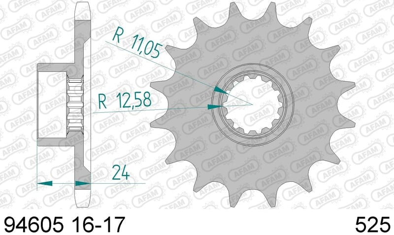 Obrázek produktu Ocelová standardní přední řetězová kola AFAM 94605 - 525 94605-17