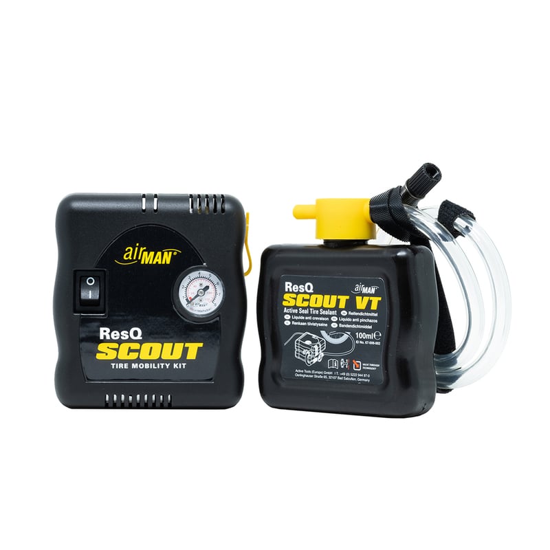 Obrázek produktu Mini kompresor AIRMAN ResQ Scout + sada lahví na těsnění pneumatik RESQSCOUTVO