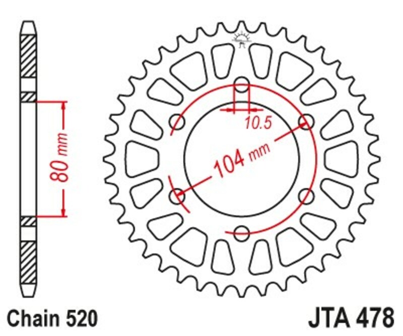 Obrázek produktu JT SPROCKETS Hliníková ultralehká samočisticí zadní řetězová kola 478 - 520 JTA478.43BLK