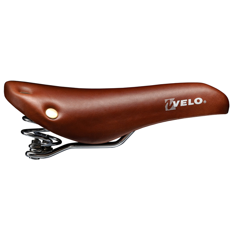 Obrázek produktu VELO Cyklistické sedlo s pružinou hnědá kůže + nýt VL-6067-BROWN