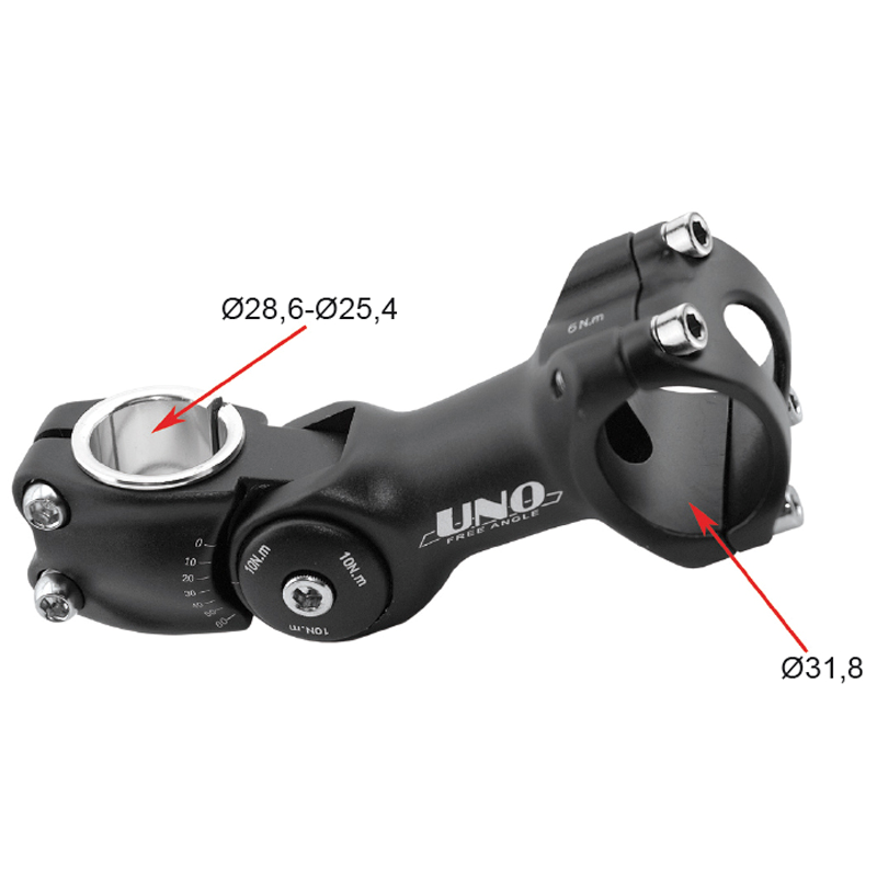 Obrázek produktu UNO Řídítka jízdního kola s nastavitelným stupněm 0º-60º L:110Mm Ø31,8 Silver AS-820