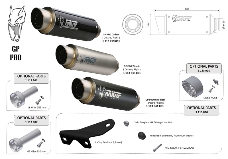 Obrázek produktu Univerzální tlumič MIVV GP Pro - pravá strana 00.73.KU.001.S6P