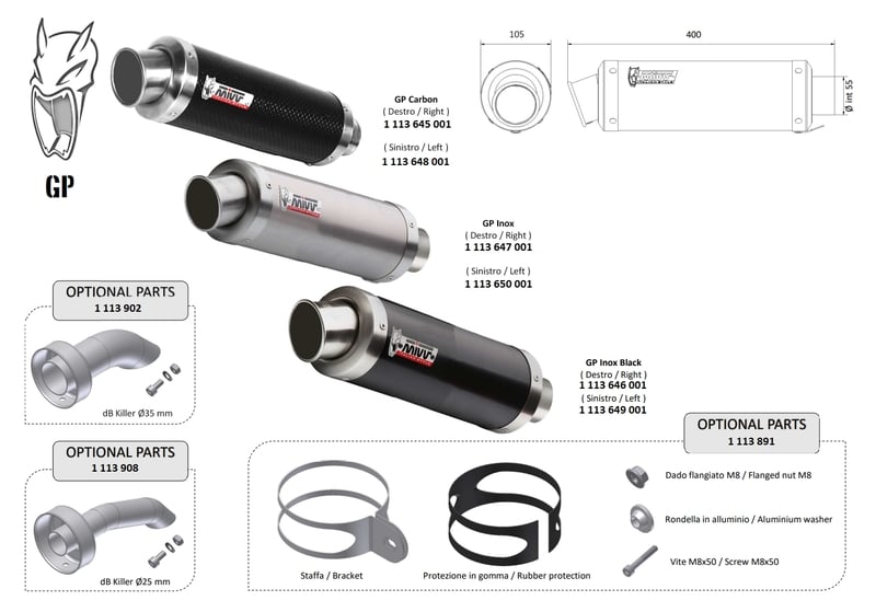 Obrázek produktu Univerzální tlumič MIVV GP - pravá strana 00.73.KU.001.SXS