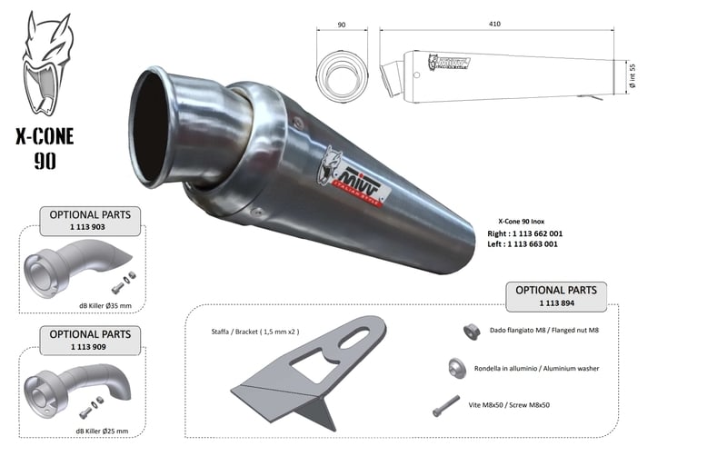 Obrázek produktu Univerzální tlumič MIVV X-Cone 90 - pravá strana 00.73.KU.001.SC2