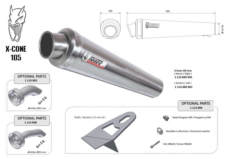 Obrázek produktu Univerzální tlumič MIVV X-Cone 105 - pravá strana 00.73.KU.001.SC3