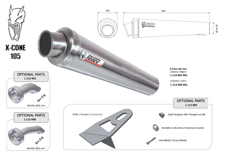 Obrázek produktu Univerzální tlumič MIVV X-Cone 105 - levá strana 00.73.KU.002.SC3