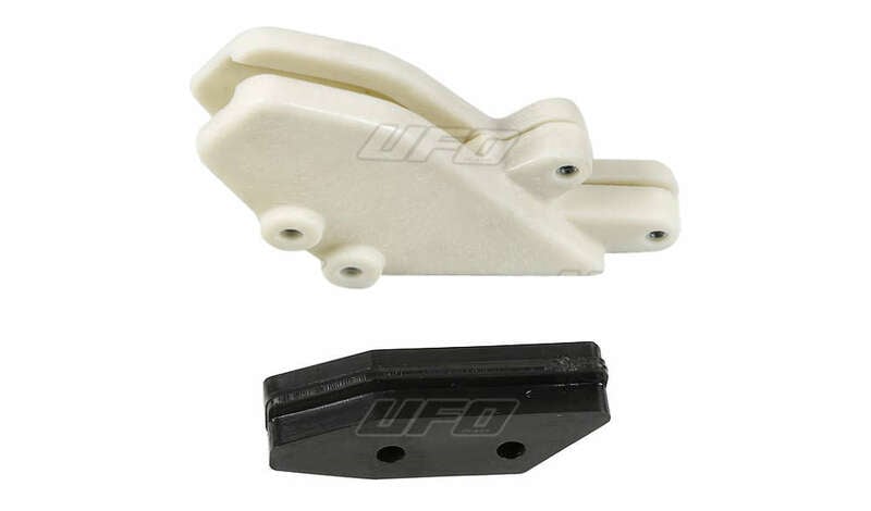 Obrázek produktu Sada vodítka řetězu UFO + jezdec Průsvitná bílá/černá Kawasaki KX125/250