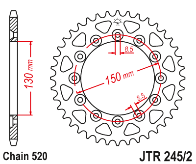 Obrázek produktu Řetězová rozeta JT JTR 245/2-51 51 zubů, 520