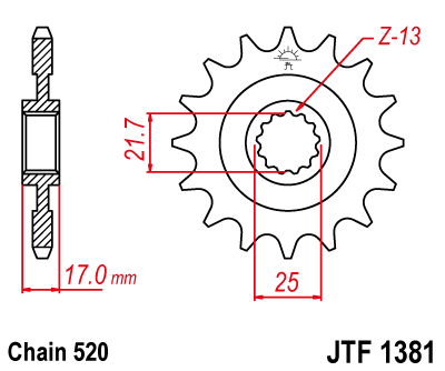 Obrázek produktu Řetězové kolečko JT JTF 1381-16RB 16 zubů, 520 pogumované JTF1381.16RB