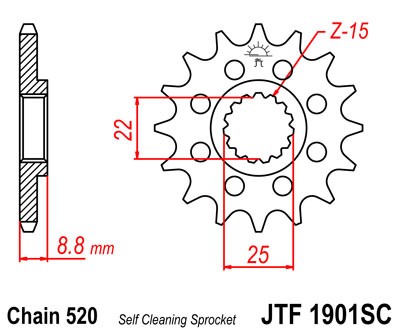 Obrázek produktu Řetězové kolečko JT JTF 1901-16SC 16 zubů, 520 Samočistící, Nízká hmotnost
