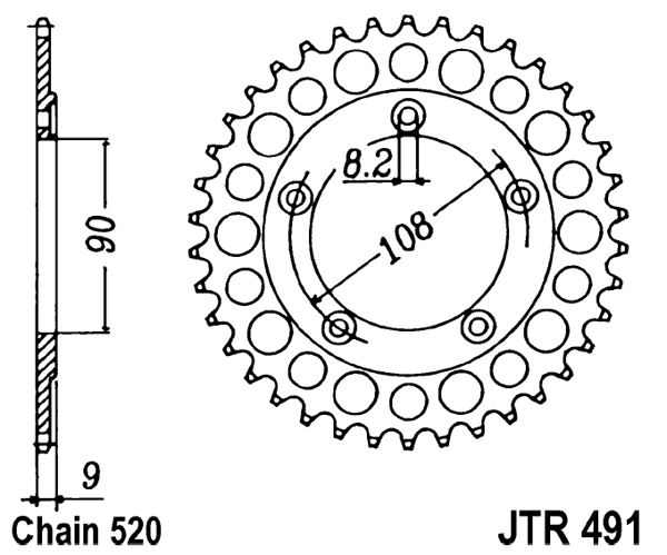 Obrázek produktu ocelová rozeta pro sekundární řetězy typu 520, JT - Anglie (38 zubů) JTR491.38