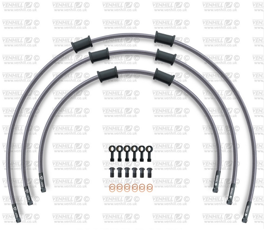 Obrázek produktu STANDARD Hadice přední brzdy sada Venhill POWERHOSEPLUS DUC-7002FB (3 hadice v sadě) Průhledné hadice, černé koncovky DUC-7002FB