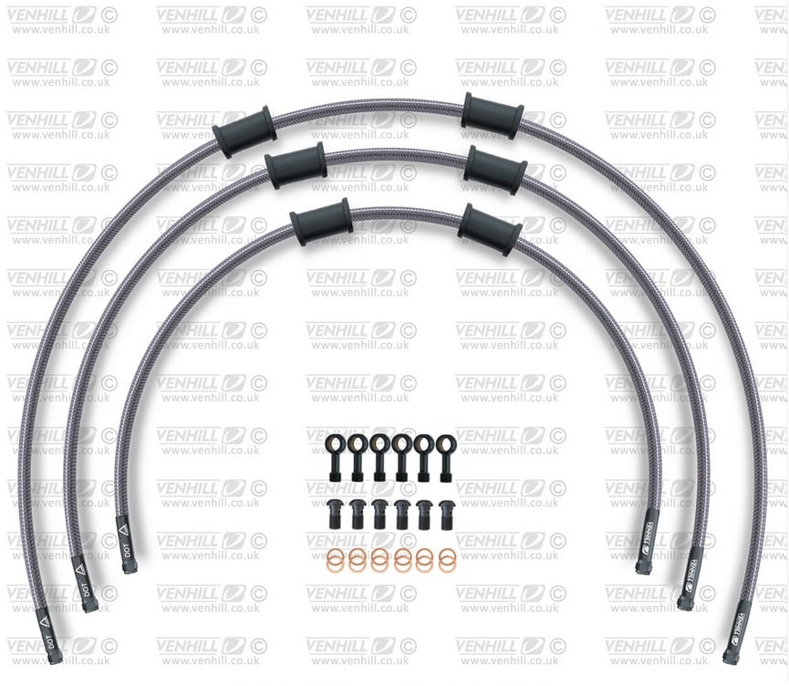 Obrázek produktu STANDARD Hadice přední brzdy sada Venhill POWERHOSEPLUS HON-5003FB (3 hadice v sadě) Průhledné hadice, černé koncovky HON-5003FB