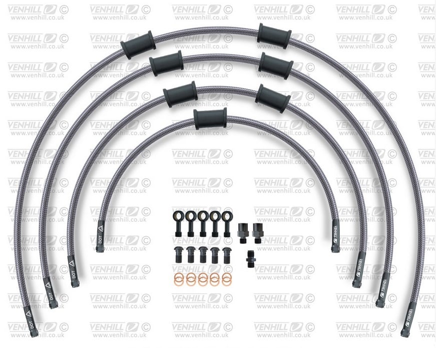 Obrázek produktu STANDARD Hadice přední brzdy sada Venhill POWERHOSEPLUS HON-10034FB (4 hadice v sadě) Průhledné hadice, černé koncovky HON-10034FB