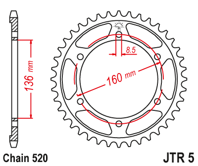 Obrázek produktu Řetězová rozeta JT 45 zubů, 520
