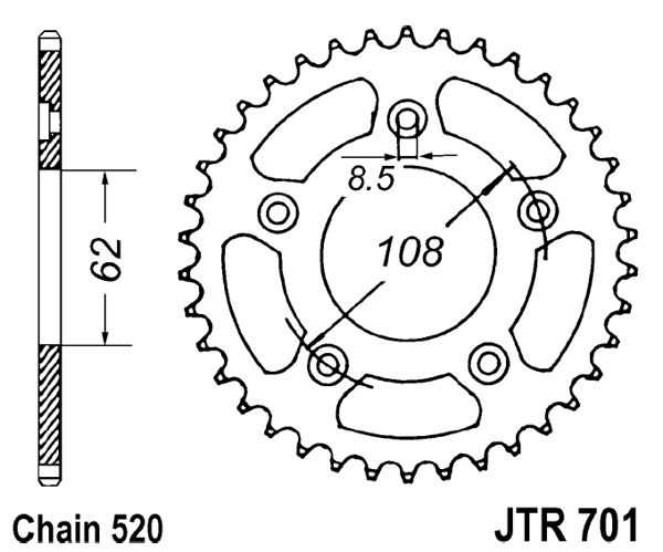 Obrázek produktu Řetězová rozeta JT JTR 701-42 42 zubů, 520