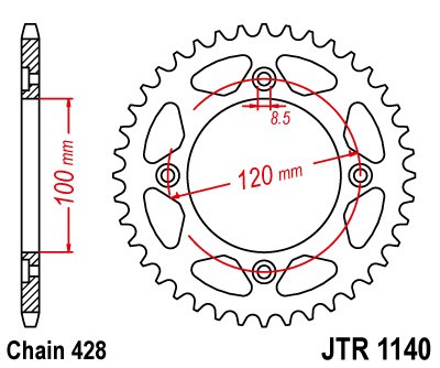 Obrázek produktu Řetězová rozeta JT JTR 1140-54 54 zubů, 428 JTR1140.54