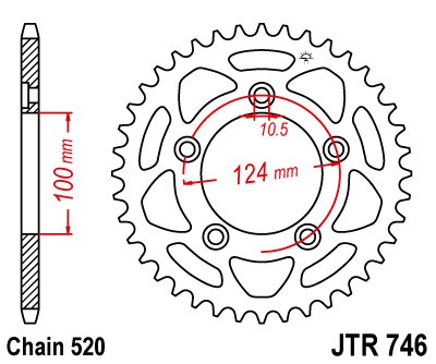 Obrázek produktu Řetězová rozeta JT JTR 746-44 44 zubů, 520 JTR746.44