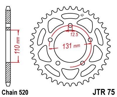 Obrázek produktu Řetězová rozeta JT JTR 75-44 44 zubů, 520