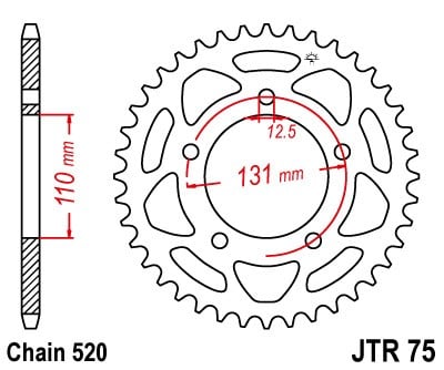 Obrázek produktu Řetězová rozeta JT JTR 75-45 45 zubů, 520