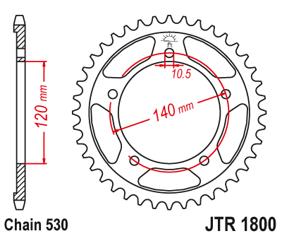 Obrázek produktu Řetězová rozeta JT JTR 1800-45ZBK 45 zubů, 530 Černý zinek