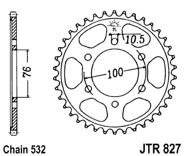 Obrázek produktu Řetězová rozeta JT JTR 827-44 44 zubů, 532