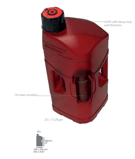 Obrázek produktu Kanystr POLISPORT PROOCTANE 20 l with standard cap + 250 ml mixer + hose průhledná červená