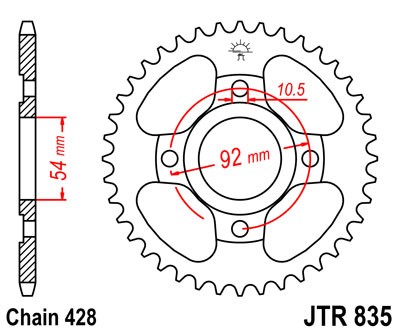 Obrázek produktu Řetězová rozeta JT JTR 835-48 48 zubů, 428