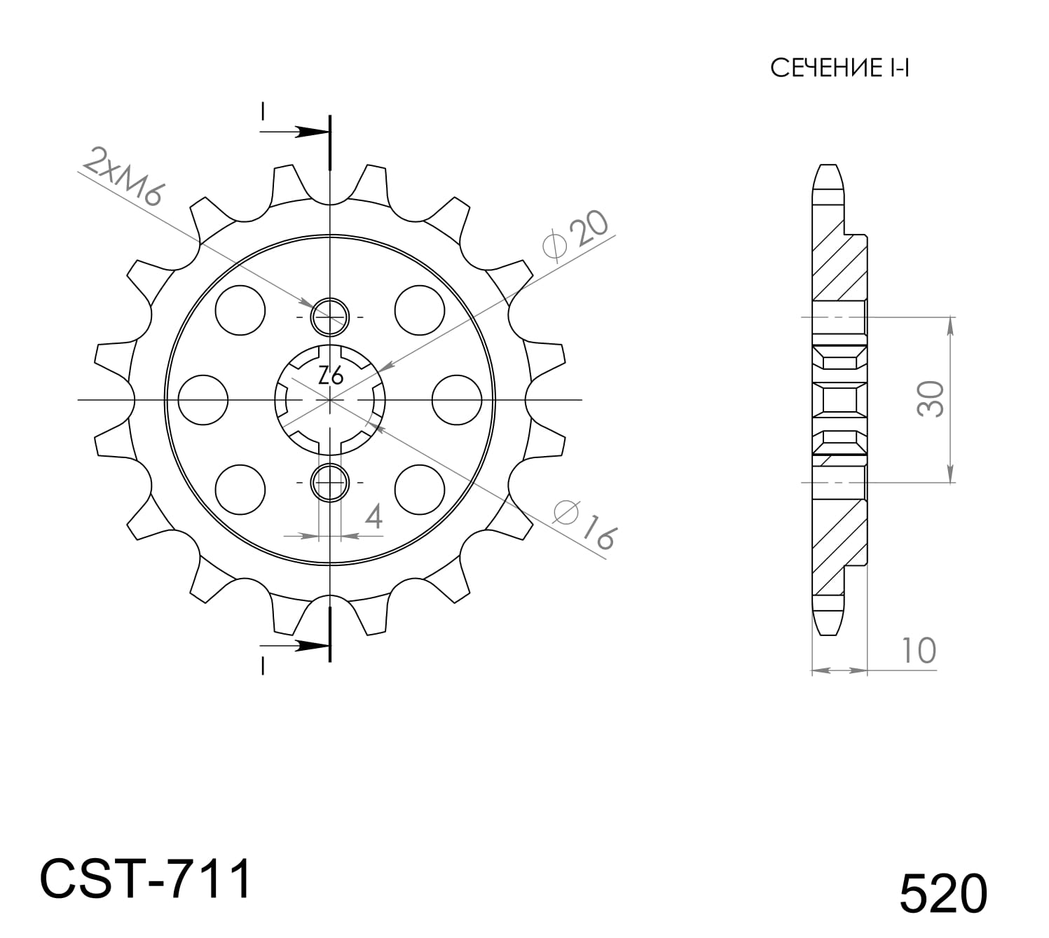 Obrázek produktu Řetězové kolečko SUPERSPROX CST-711:14 14 zubů, 520