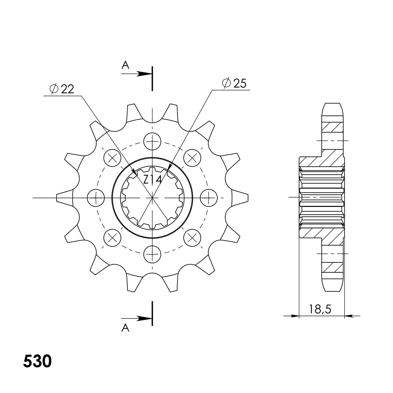 Obrázek produktu Řetězové kolečko SUPERSPROX CST-4054_530:14 14 zubů, 530 CST-4054_530:14