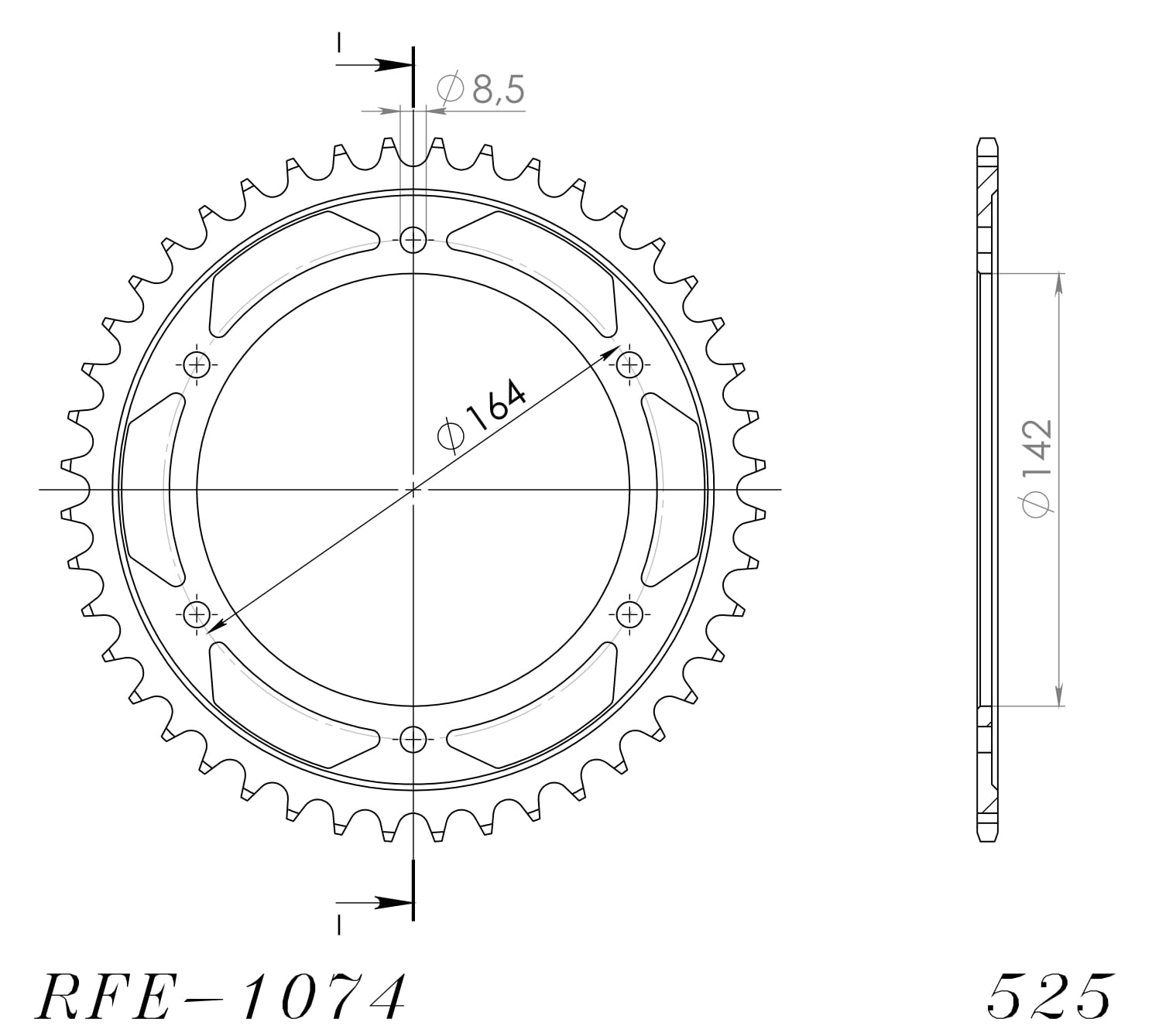 Obrázek produktu Řetězová rozeta SUPERSPROX RFE-1074:44-BLK černý 44 zubů, 525