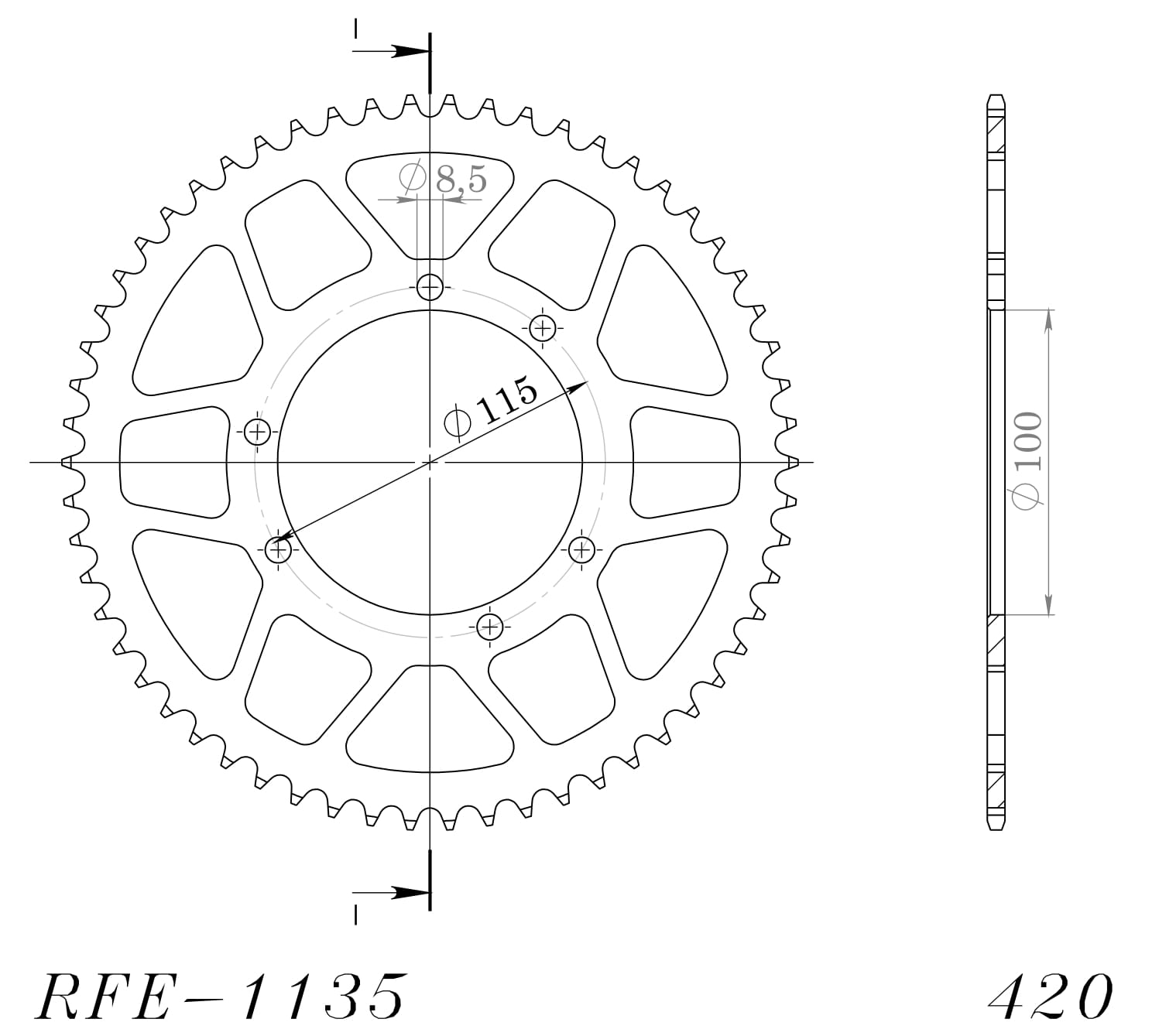 Obrázek produktu Řetězová rozeta SUPERSPROX RFE-1135:58-BLK černý 58 zubů, 420 RFE-1135:58-BLK