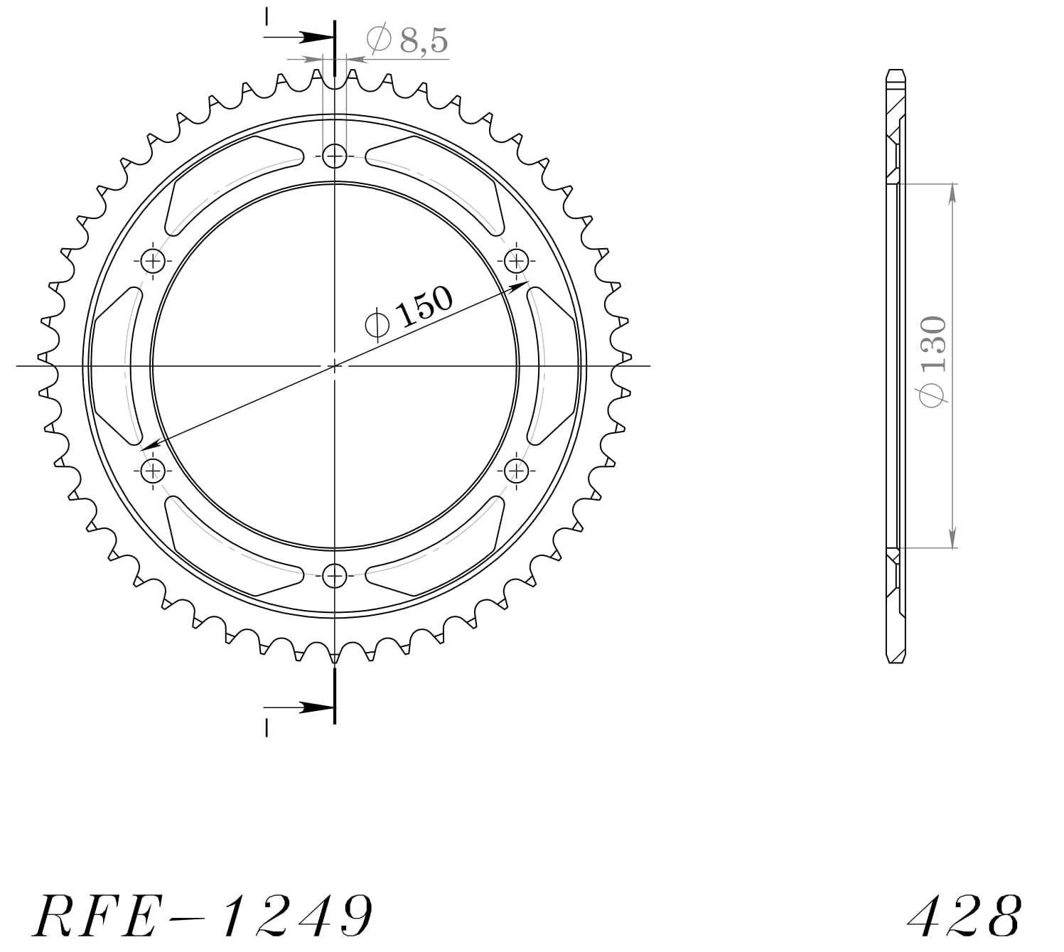 Obrázek produktu Řetězová rozeta SUPERSPROX RFE-1249:51-BLK černý 51 zubů, 428
