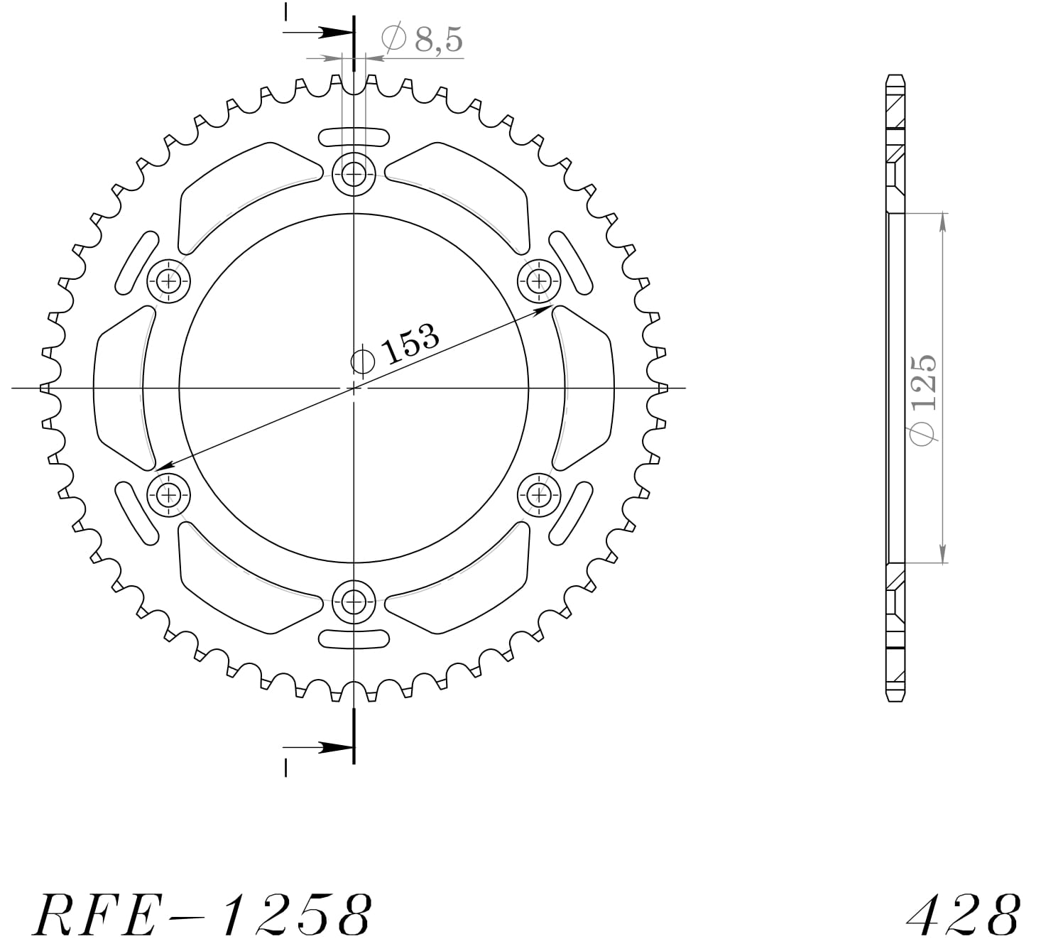 Obrázek produktu Řetězová rozeta SUPERSPROX RFE-1258:54-BLK černý 54 zubů, 428