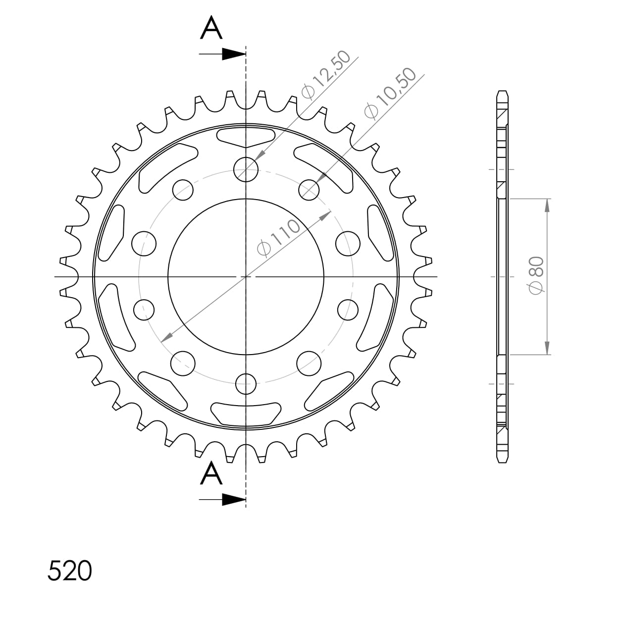 Obrázek produktu Řetězová rozeta SUPERSPROX RFE-1333:36-BLK černý 36 zubů, 520 RFE-1333:36-BLK