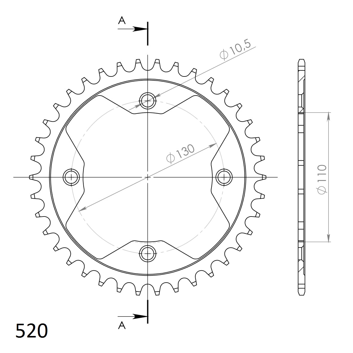 Obrázek produktu Řetězová rozeta SUPERSPROX RFE-1350:38-BLK černý 38 zubů, 520