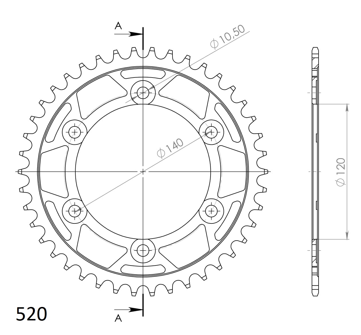 Obrázek produktu Řetězová rozeta SUPERSPROX RFE-1490:42-BLK černý 42 zubů, 520