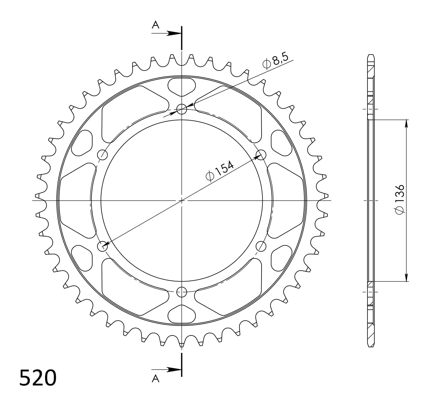 Obrázek produktu Řetězová rozeta SUPERSPROX RFE-1515:47-BLK černý 47 zubů, 520