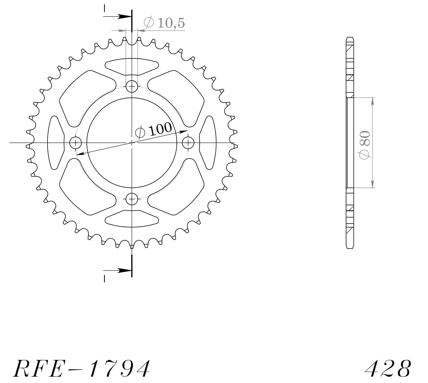 Obrázek produktu Řetězová rozeta SUPERSPROX RFE-1794:45-BLK černý 45 zubů, 428 RFE-1794:45-BLK