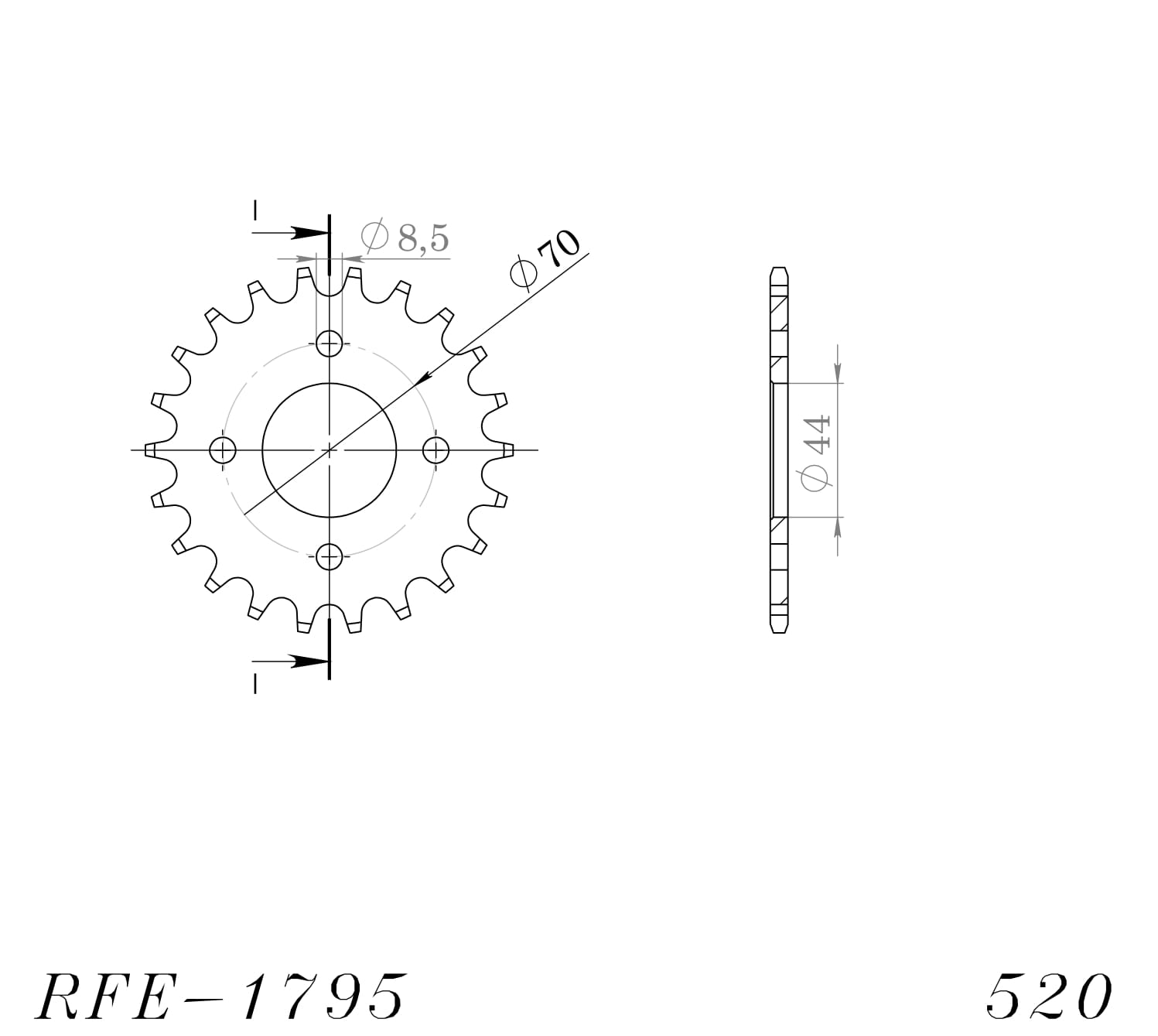 Obrázek produktu Řetězová rozeta SUPERSPROX RFE-1795:22-BLK černý 22 zubů, 520 RFE-1795:22-BLK