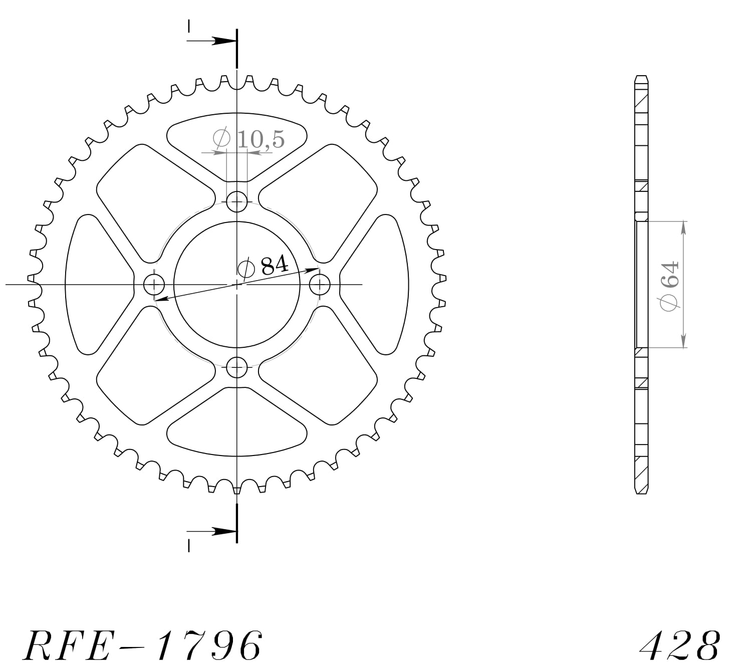 Obrázek produktu Řetězová rozeta SUPERSPROX RFE-1796:49-BLK černý 49 zubů, 428
