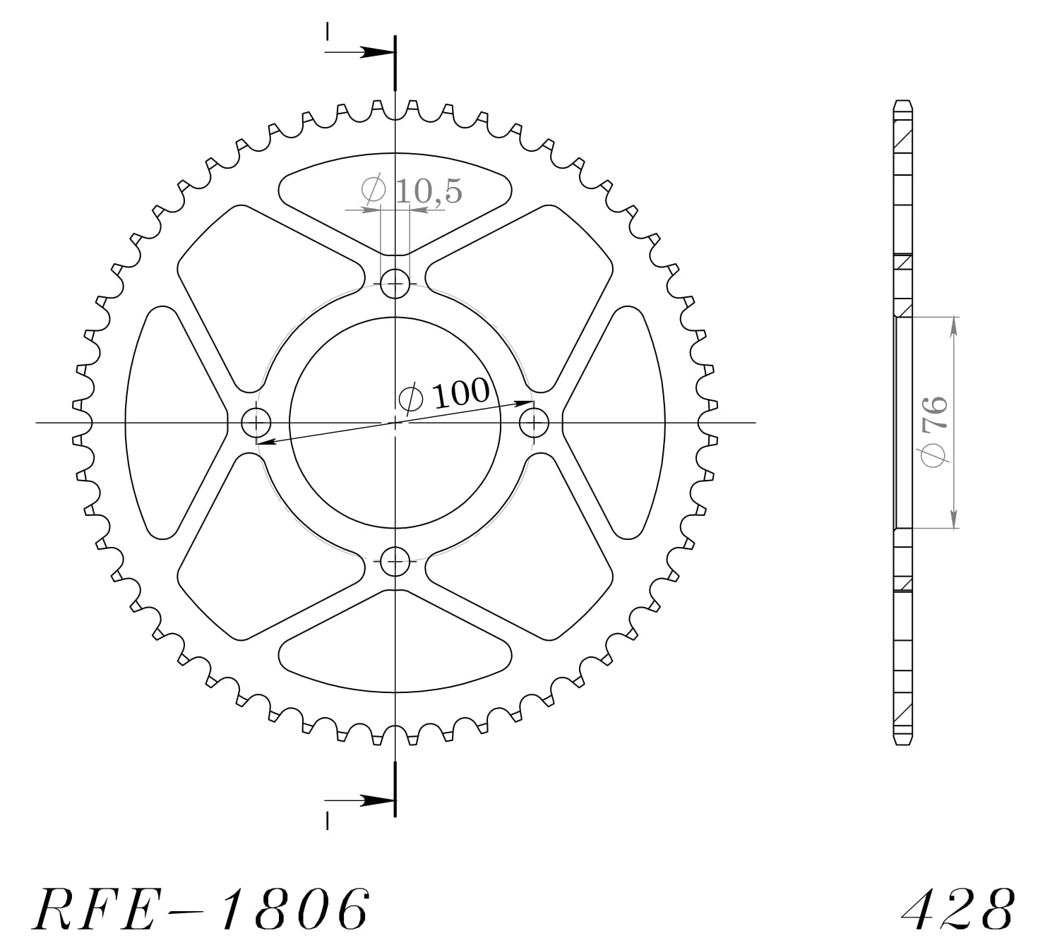 Obrázek produktu Řetězová rozeta SUPERSPROX RFE-1806:56-BLK černý 56 zubů, 428