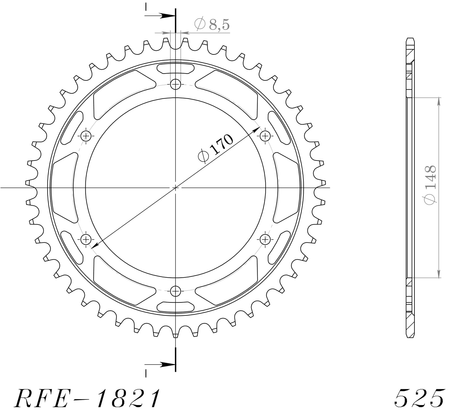Obrázek produktu Řetězová rozeta SUPERSPROX RFE-1821:47-BLK černý 47 zubů, 525