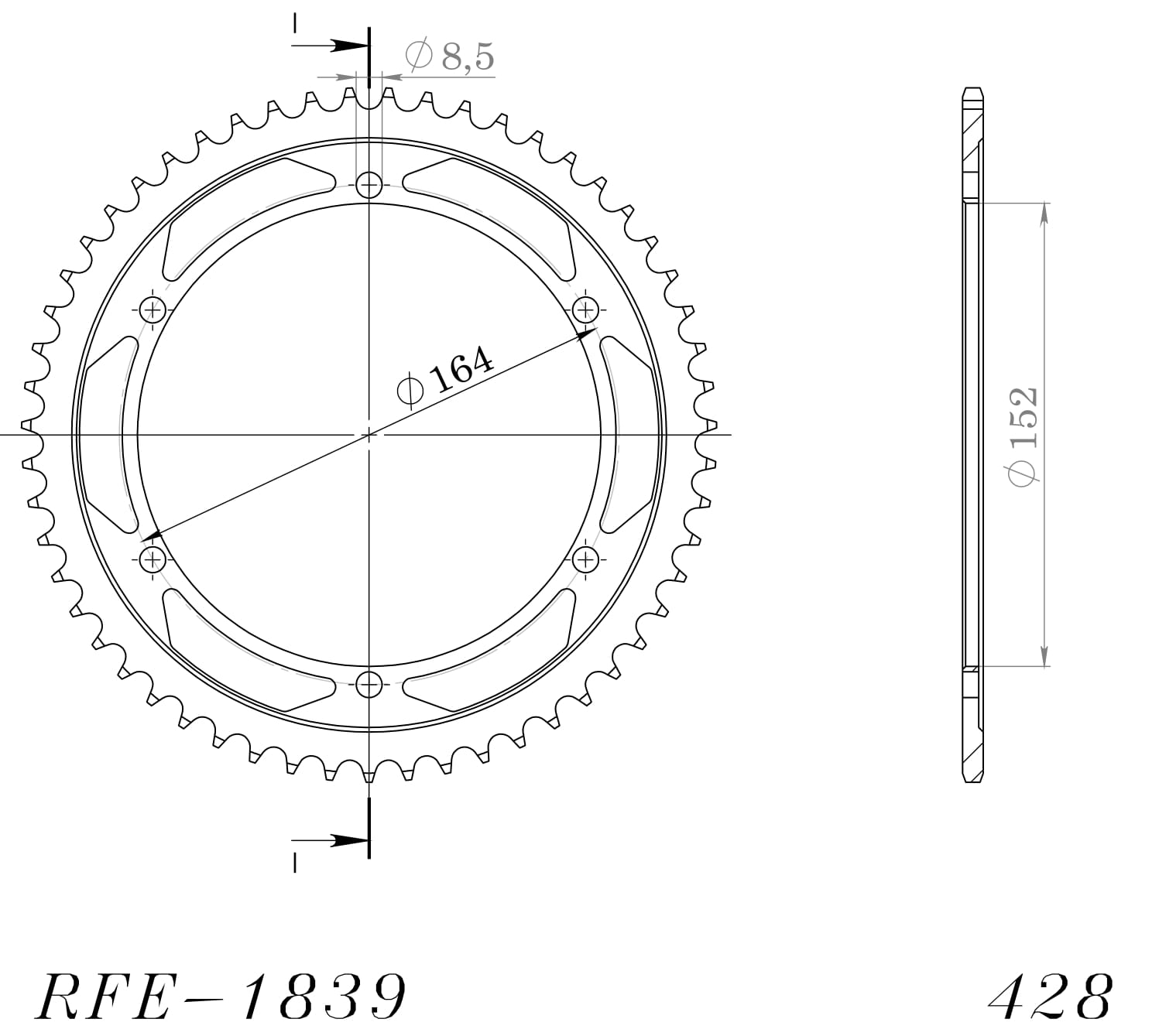 Obrázek produktu Řetězová rozeta SUPERSPROX RFE-1839:55-BLK černý 55 zubů, 428