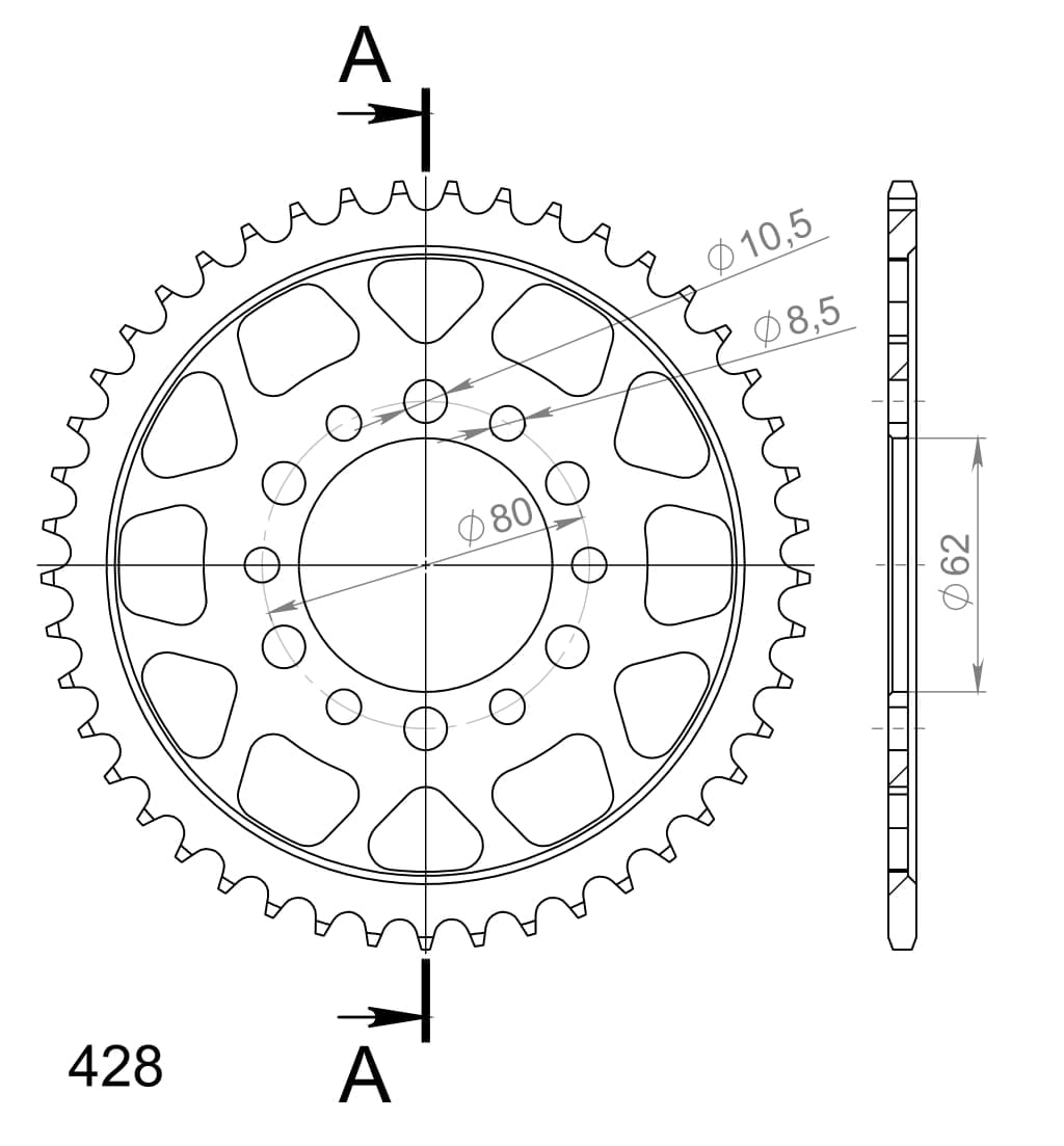 Obrázek produktu Řetězová rozeta SUPERSPROX RFE-1842:45-BLK černý 45 zubů, 428 RFE-1842:45-BLK